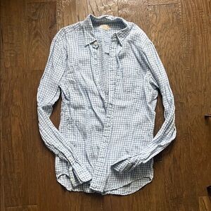 Faherty Light Blue Plaid Casual Linen Shirt